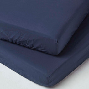 Homescapes Navy Cotton Fitted Cot Sheets 200 Thread Count, 2 Pack