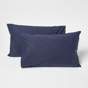 Homescapes Navy Cotton Kids Pillowcases 40 x 60 cm 200 Thread Count, 2 Pack