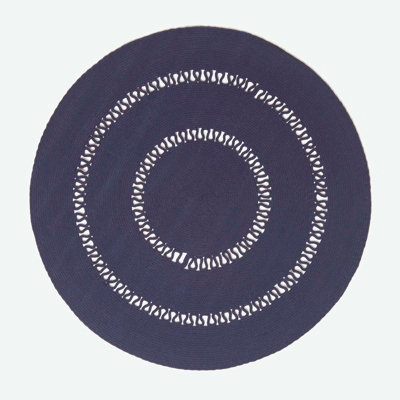 Homescapes Navy Crochet Braided Rug 120cm Round