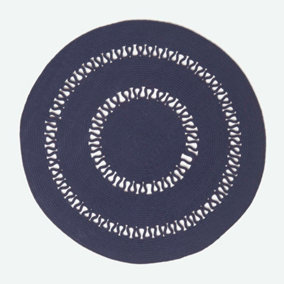 Homescapes Navy Crochet Braided Rug 70cm Round