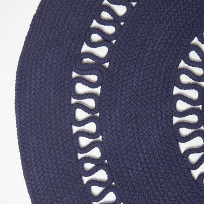 Homescapes Navy Crochet Braided Rug 90cm Round
