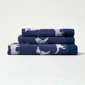 Homescapes Navy Dog Pattern 100% Cotton Hand Towel