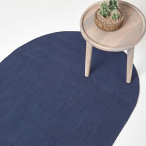Homescapes Navy Handmade Woven Braided Oval Rug, 110 x 170 cm