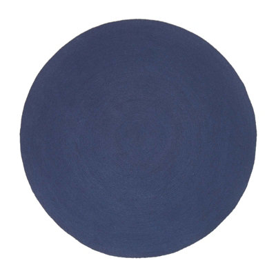 Homescapes Navy Handmade Woven Braided Round Rug, 120 cm