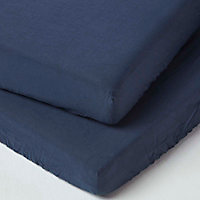 Homescapes Navy Linen Fitted Cot Sheet 60 x 120 cm, Pack of 2