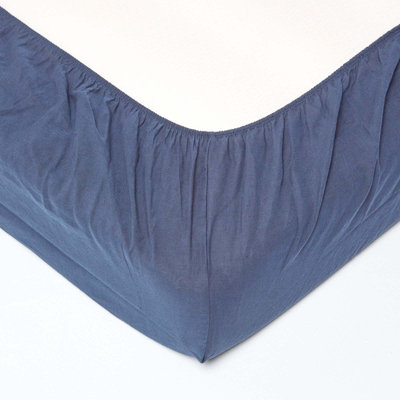 Homescapes Navy Linen Fitted Cot Sheet 60 x 120 cm, Pack of 2