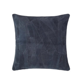 Homescapes Navy Real Leather Suede Cushion with Feather Filling