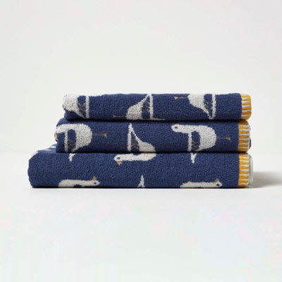 Homescapes Navy Seagull Pattern 100 Cotton Bath Towel DIY at B Q