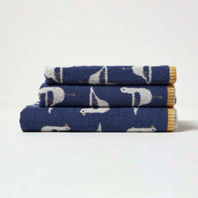 Homescapes Navy Seagull Pattern 100% Cotton Hand Towel
