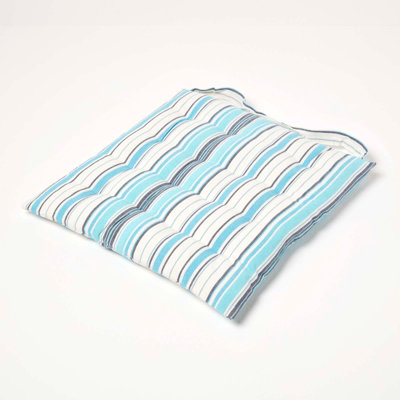 Homescapes New England Stripe Seat Pad with Button Straps 100% Cotton 40 x 40 cm