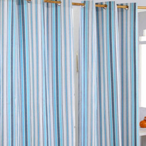 Homescapes New England Stripes Ready Made Blue Curtain Pair, 117 x 137 cm Drop