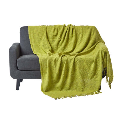 Homescapes Nirvana Slub Cotton Lime Green Throw, 225 x 255 cm