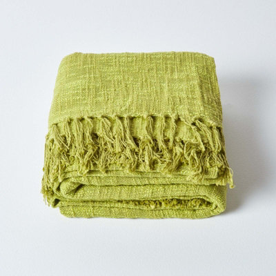 Homescapes Nirvana Slub Cotton Lime Green Throw, 225 x 255 cm
