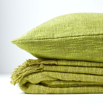 Homescapes Nirvana Slub Cotton Lime Green Throw, 225 x 255 cm