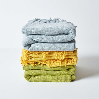 Homescapes Nirvana Slub Cotton Lime Green Throw, 225 x 255 cm
