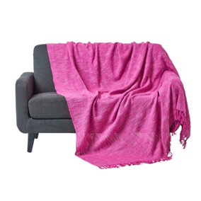 Homescapes Nirvana Slub Cotton Pink Throw, 225 x 255 cm