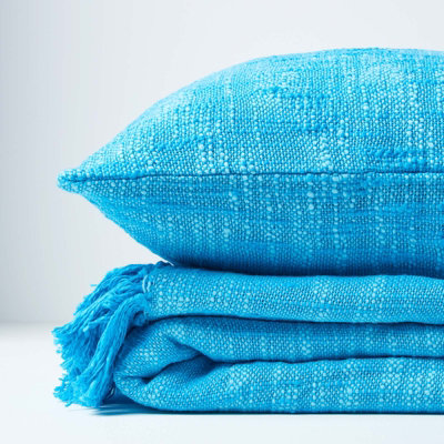 Homescapes Nirvana Slub Cotton Teal Throw, 255 x 360 cm