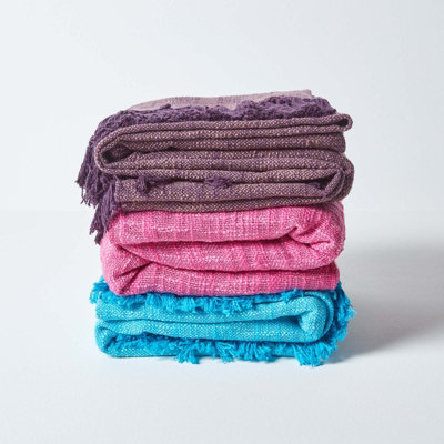 Homescapes Nirvana Slub Cotton Teal Throw, 255 x 360 cm