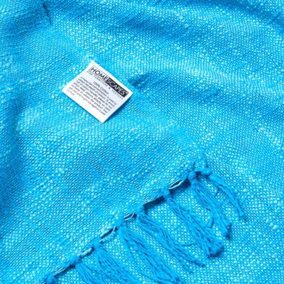 Homescapes Nirvana Slub Cotton Teal Throw, 255 x 360 cm