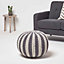 Homescapes Off White and Grey Knitted Pouffe Striped Footstool 40 x 50 cm