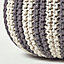 Homescapes Off White and Grey Knitted Pouffe Striped Footstool 40 x 50 cm