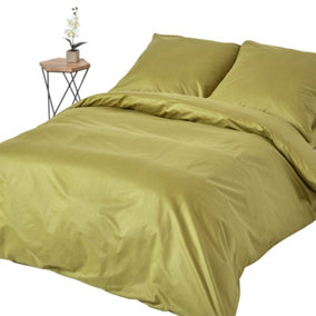 Homescapes Olive Green Continental Egyptian Cotton Duvet Cover Set, 1000 TC, 240 x 220 cm