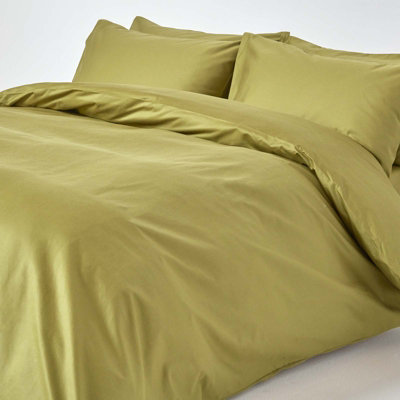 Homescapes Olive Green Egyptian Cotton Duvet Cover with Pillowcases 1000 Thread Count, King