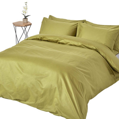 Homescapes Olive Green Egyptian Cotton Duvet Cover with Pillowcases 1000 Thread Count, Single