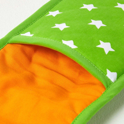 Homescapes Orange and Green Stars Cotton Double Oven Glove