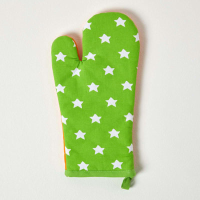 Homescapes Orange and Green Stars Cotton Oven Glove