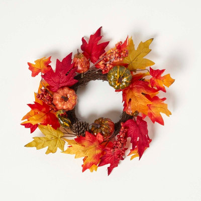 Homescapes Orange Autumn Wreath with Pumpkins