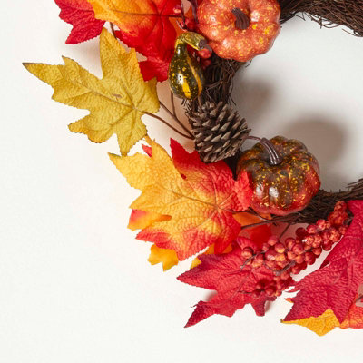 Homescapes Orange Autumn Wreath with Pumpkins