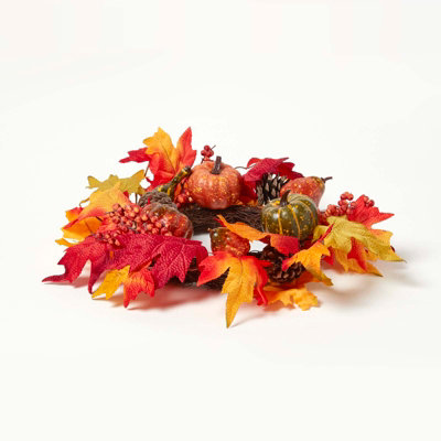 Homescapes Orange Autumn Wreath with Pumpkins