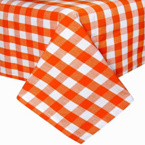Homescapes Orange Block Check Cotton Gingham Tablecloth 137 x 137 cm