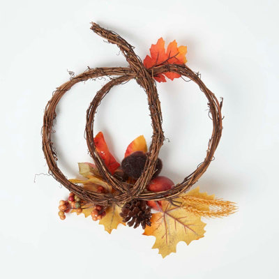 Homescapes Orange & Brown Pumpkin Wreath with Acorns