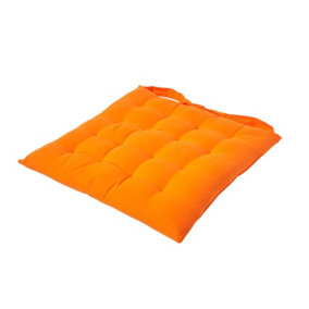 Homescapes Orange Plain Seat Pad with Button Straps 100% Cotton 40 x 40 cm