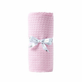 Homescapes Organic Cotton Waffle Baby Blanket Pink, 125 x 150 cm