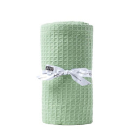 Homescapes Organic Cotton Waffle Baby Blanket Sage Green, 125 x 150 cm