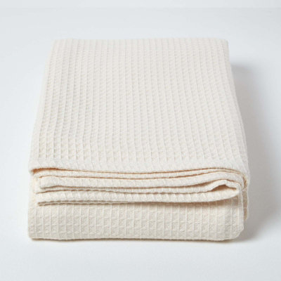 Homescapes Organic Cotton Waffle Blanket/ Throw Natural, 178 x 228 cm