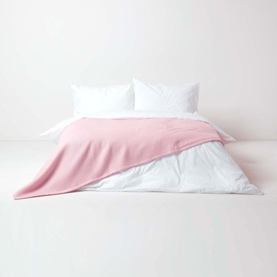 Homescapes Organic Cotton Waffle Blanket/ Throw Pink, 228 x 228 cm