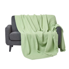 Homescapes Organic Cotton Waffle Blanket/ Throw Sage Green, 228 x 228 cm