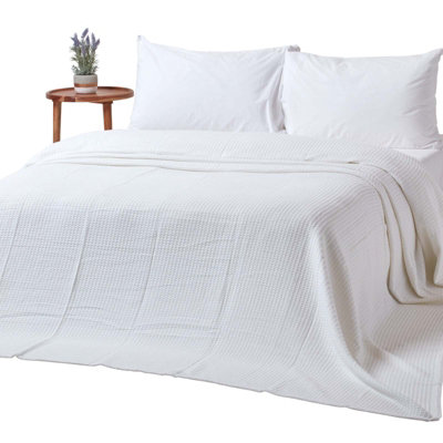 Homescapes Organic Cotton Waffle Blanket/ Throw White, 178 x 228 cm