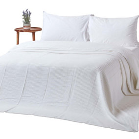 Homescapes Organic Cotton Waffle Blanket/ Throw White, 178 x 228 cm