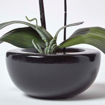 Homescapes Oriental Style Cream Orchids in Black Bowl