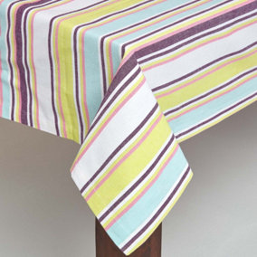 Homescapes Osaka Purple Striped Cotton Square Tablecloth 137 x 137 cm