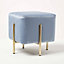 Homescapes Osborne Velvet Footstool Cube with Legs, Light Blue