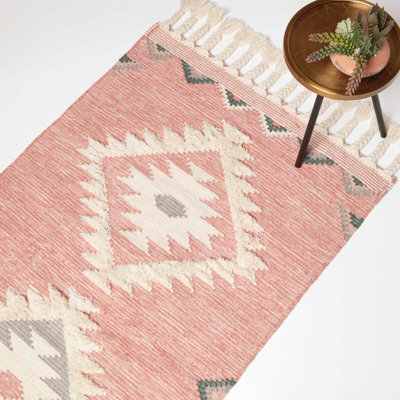 Homescapes Pali Pink Kilim Wool Rug 120 x 170 cm