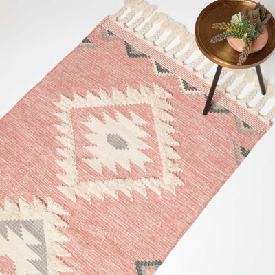 Homescapes Pali Pink Kilim Wool Rug 90 x 150 cm