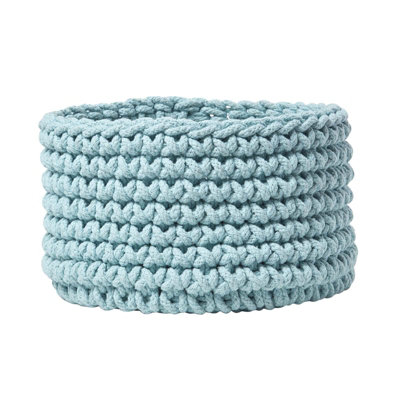 Homescapes Pastel Blue Cotton Knitted Round Storage Basket, 37 x 21 cm