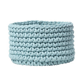 Homescapes Pastel Blue Cotton Knitted Round Storage Basket, 37 x 21 cm